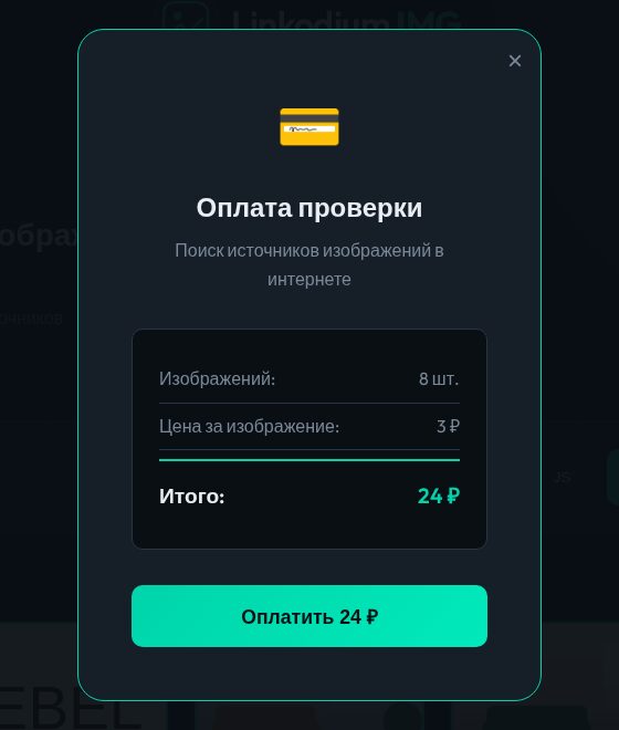 Окно оплаты проверки: 8 изображений по 3 рубля, итого 24 рубля